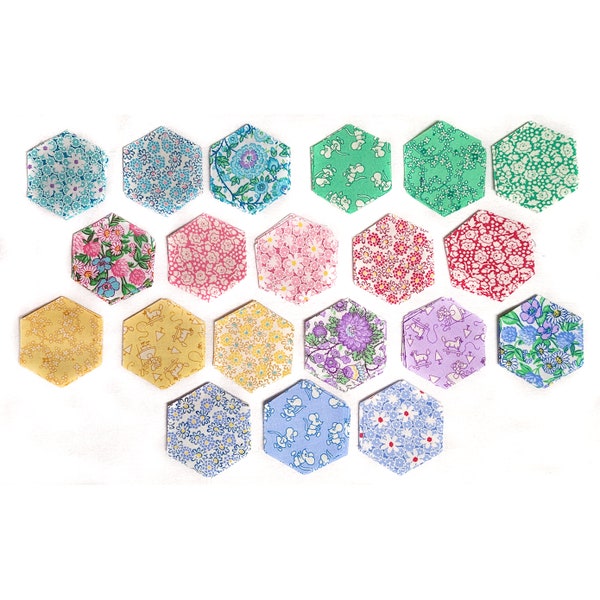 NANA MAE V Collection by Henry Glass, 1930's Reproduction, cotton fabric, 120 pre-cut hexagons, papers for EPP, finished 1" hexagons