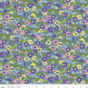 The CARNABY COLLECTION, Liberty Fabrics, by Riley Blake, Picadilly Poppy D in purples and yellows, By the Yard