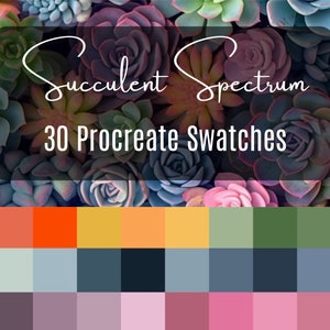 Succulent Spectrum Procreate Colour Palette, 30 Colours, Vibrant Succulent Swatches for illustration and design on iPad.