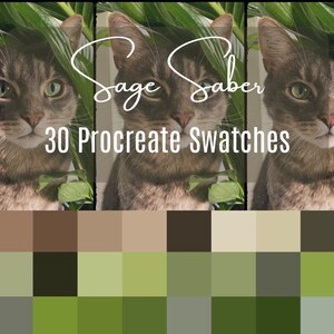 Sage Saber Cat Procreate Palette - Unleash Your Inner Digital Artist with Cat-Inspired Hues 30 colours from real cats