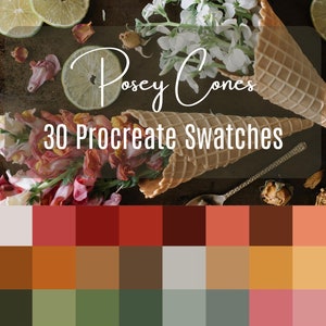 Posey Cones, Procreate Colour Palette, 30 Colours, Vibrant Succulent Swatches for illustration and design on iPad.