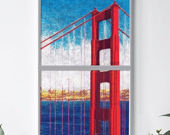 Golden Gate - Arte original - *Doble* pieza - Pluma trazada - capas multicolores - Arte - Decoración de pared - Ilustración - Colores vibrantes