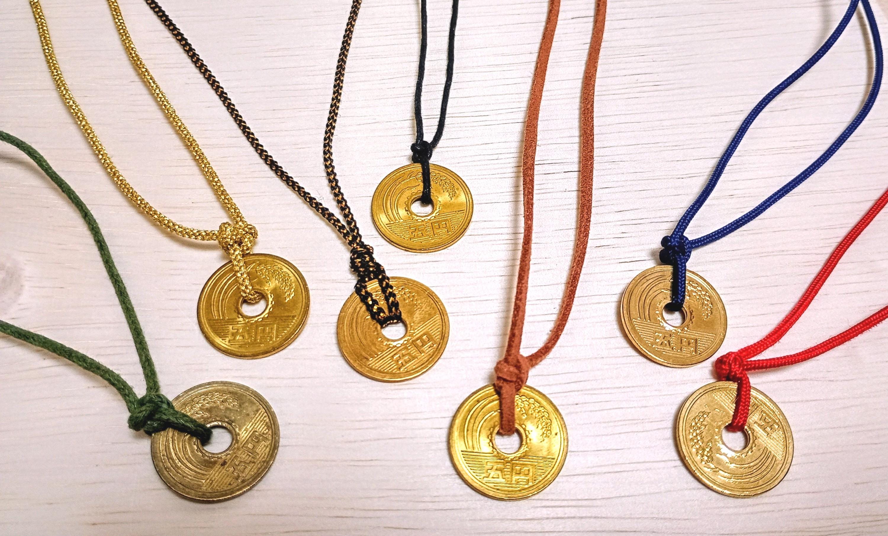 SALE：Purified & Prayed Japanese 5yen coin necklace five yen goen  pendant luck coins gift pendant  year  pendant lucky  charm Jewelry