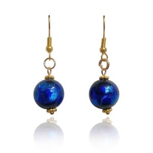 Statement beads/Okinawa Ocean Blue Hotaru Glass  Earrings  Firefly Beads beautiful glass beads　Handcrafted Japan　gift for her