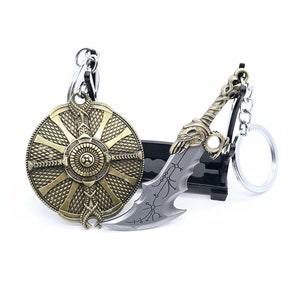 God of War Keychain | Kratos Blades of Chaos & Guardian Shield Replica | Gaming Collector Gift | Collector's Gift for Gamers and Fans
