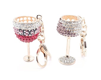 Wine Lover Keychain with Sparkling Crystals l Elegant Wine Glass Jewelry l Valentine's Day Gift for Women l Luxury Bag Accessory