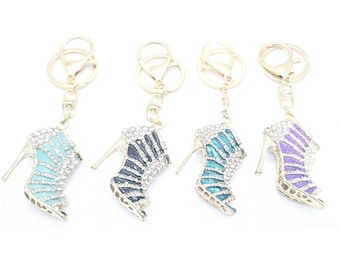 High Heel Shoe Keychain, Elegant Rhinestone Enamel Keyring, Cute Gold Stiletto Accessory, Luxury Fashion Jewelry Gift for Women Girls