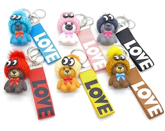 Cute Bear Keychain with Knitted Winter Hat, Colorful Teddy Bear Keyring, Love Ribbon Bag Accessory, Creative Birthday Gift for Women Girls