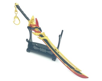Genshin IMfluss Redhorn Stonethresher Schlüsselanhänger l Spielzubehör l Cosplay Geschenk l Sammlerschwert Replik l Fantasy Waffe Dekor