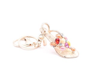 Schlüsselanhänger mit High-Heel-Schuh, eleganter Strass-Perlen-Schlüsselanhänger, süßes goldenes Taschenaccessoire, luxuriöses Schmuckgeschenk für Frauen und Mädchen