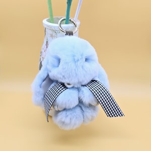 Fluffy Bunny Keychain, Rex Rabbit Fur Bunny, Cute Plush Rabbit Charm, Bunny Lovers, Unique Gift for Women