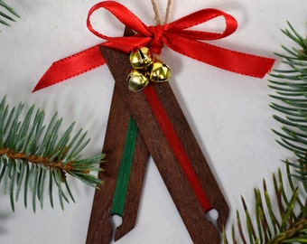 Weaving Shuttle Christmas Ornament - Handcrafted Miniature Mahogany Shuttles w/ Red Bow - Great Gift For The Weaver On Your Holiday List