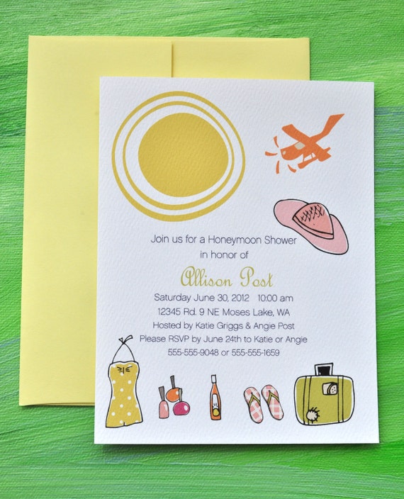 Honeymoon Bridal Shower Custom Invitation Set with Stickers Etsy