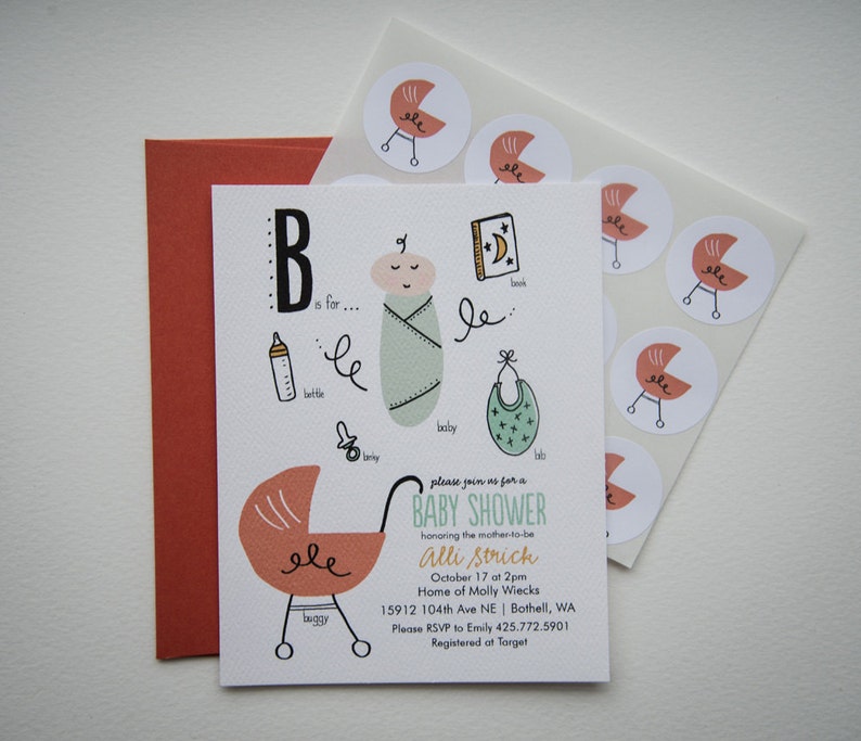 Baby Dictionary Baby Shower Invitation Set With Stickers Etsy