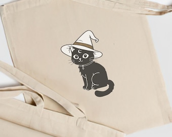 Witchy Kitty Cotton Canvas Tote Bag