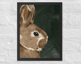 Bunny Painting Print 12×16 in Framed Matte Poster, Original Digital Artwork