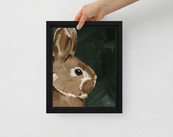 Original Bunny Artwork Print 8×10 Framed Canvas, Whimsical Rabbit Painting