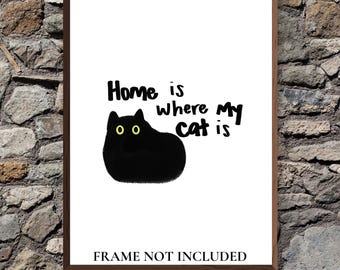 Black Cat Wall Art, Whimsical Quote Print, Minimalist Home Decor Poster