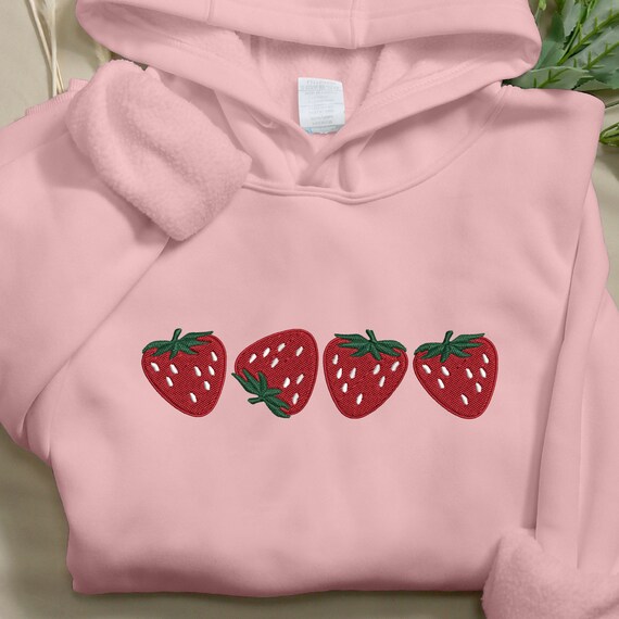 Summer Strawberry Embroidery Hoodie Embroidery Fruit Hoodie Gifts Garden Hoodie Aesthetic Kawaii Fruit Hoodie Etsy