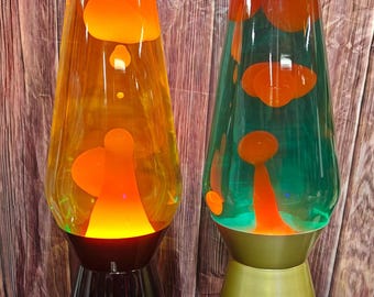 Vintage 1988 Midnight Lava Lite Lava Lamp - Yellow Wax Blue Liquid