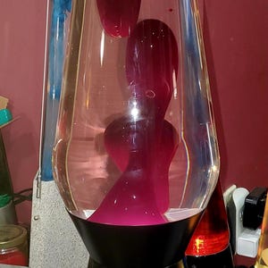 For Sale Rare Custom 27” Grande Lava Lamp - Blood Red Lava Wax with Custom Black Base and Cap, Crystal Clear Fluid and Custom flow dimmer