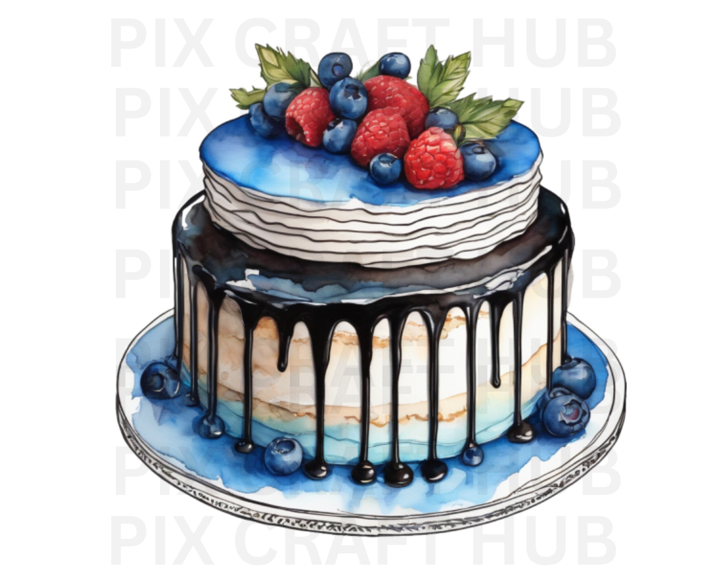 Blue and Black Tasty Tier Birthday Cake Clipart, Cake Clipart ...