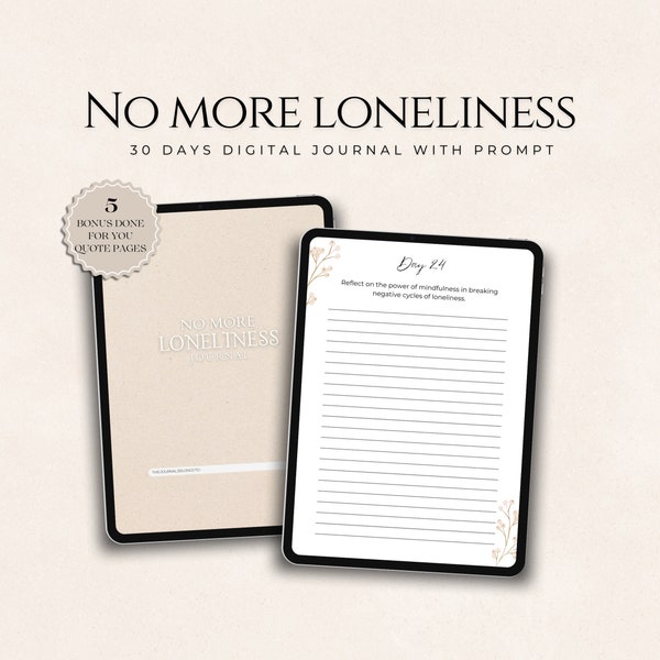 30 Days No More Loneliness Journal | Journal with Prompts | Digital Notebook for Mindfulness | Self Love Journaling Series | Canva Template