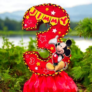 Pinata of numbers from 1 to 9 Mickey Mouse piñata personalized piñatas Mickey birthday Mickey theme activities for season Christmas piñatas.