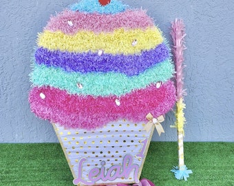Ice Cream Cone Pinata: Handcrafted Party Photo Prop with Stick