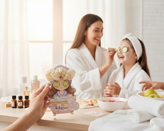 Recuerdos para fiestas de spa: Tarjeta de regalo para un día de spa con coletero.