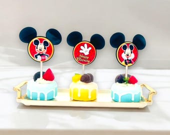 Mickey Mouse Cupcake Toppers: 3D Layered Birthday Party Decorations - Set of 12