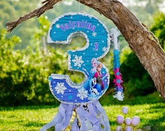 Frozen Pinata thematic Number Pinata (Available Numbers 1-9) pinata of Elsa, Ana and Olaf snowflake party pinata of sister's decoration.