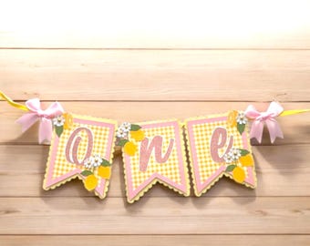 Lemonade 1st Birthday Highchair Banner: Pink & Yellow Lemon Party