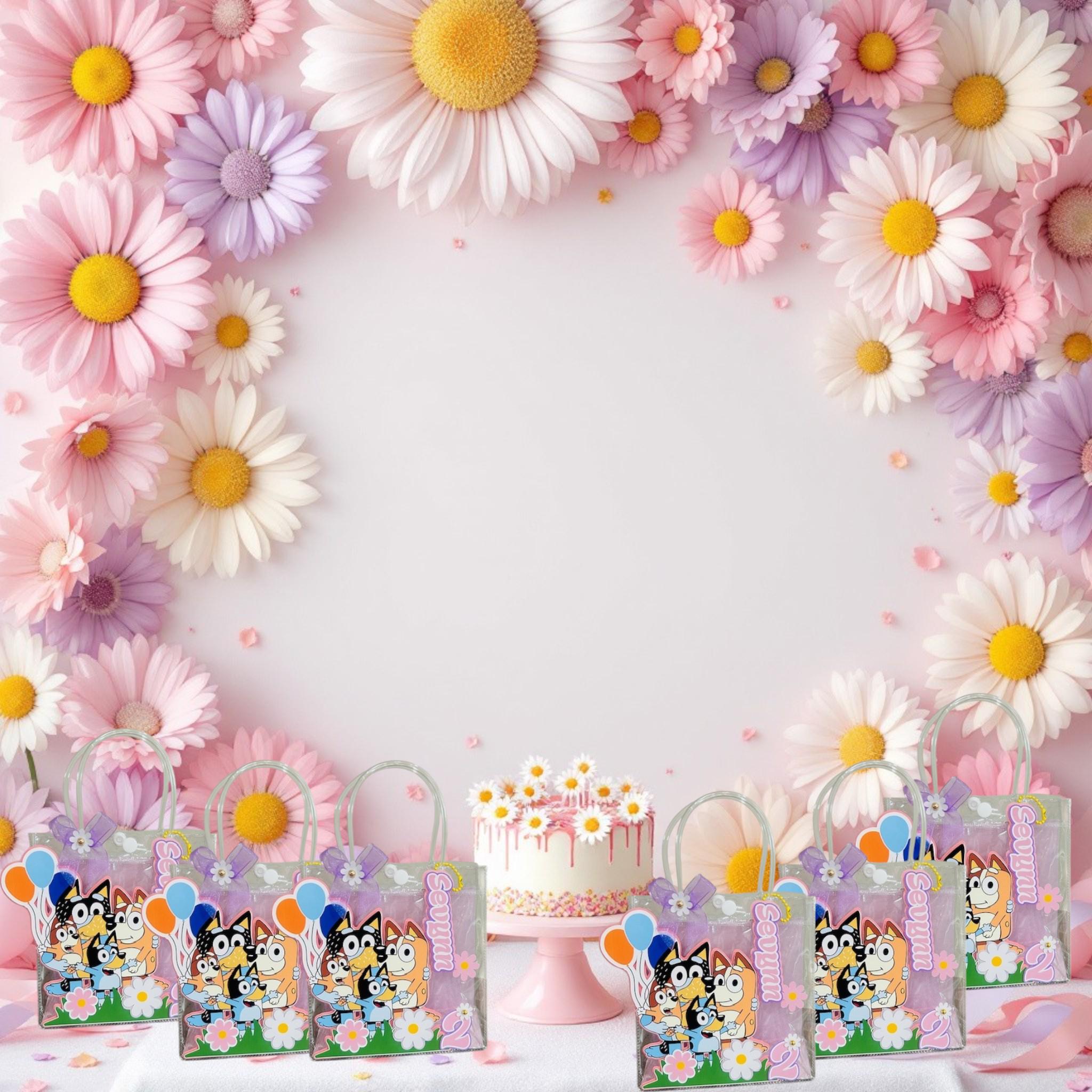 Clear Bluey Gift Bags with Daisies