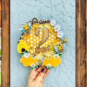 Bees and honeycomb cake topper personalized bee flower topper honeybee theme farm cake topper yellow with shaker honey and bees baby shower