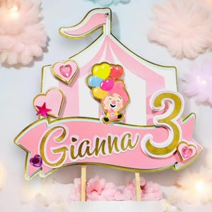 Circus cake topper cake topper plim plim pink color circus decorations birthday with circus theme and clowns' personalized cake topper