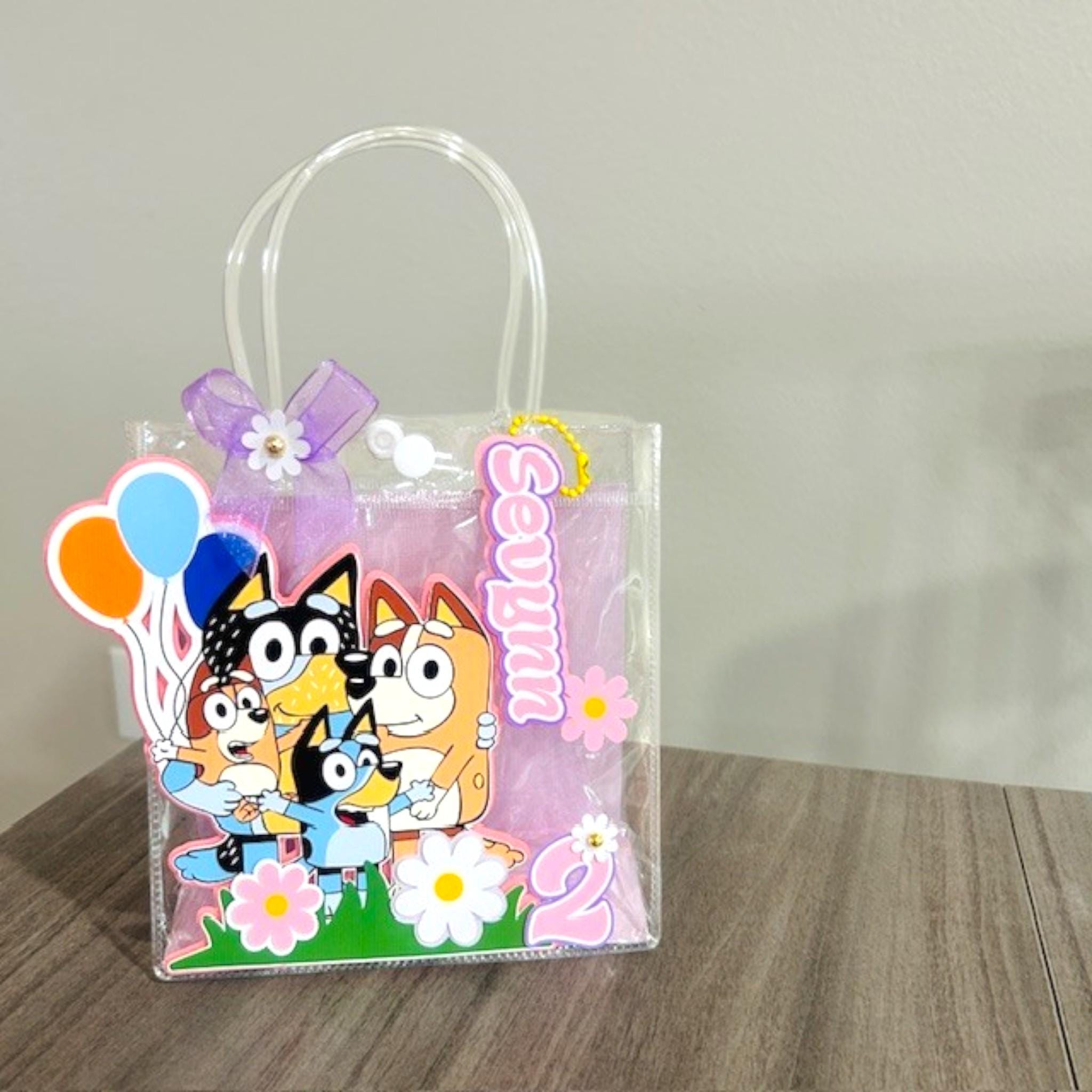 Clear Bluey Gift Bags with Daisies