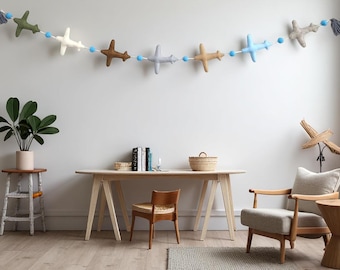 Felt Airplane Garland Plane Garland Kids Room Decor Nursery Decor Natural Colors gift toys baby shower party decor baby boy