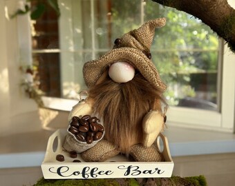 Coffee Lover Gnome: Handmade Coffee Bar Decoration