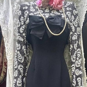 Black beaded dress vintage 1960s cocktail evening bow long Victoria Royal Ltd small from vintage opulence on Etsy