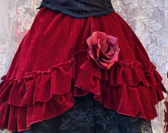 Red black velvet skirt and black lace bustier small 34 by Vintage Opulence on Etsy