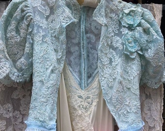 Pale blue shrug wrap  vintage wedding rustic shabby  bohemian small   by vintage opulence on Etsy