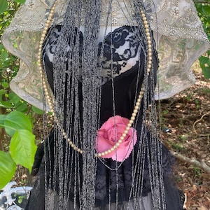 Sheer black dress vintage lace tulle   romantic boho  rose small  by vintage opulence on Etsy