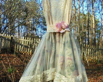 Floral lace  dress wedding dress beaded ivory nude  romantic boho antique  outdoor custom  by vintage opulence on Etsy