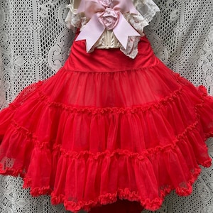 Red tulle skirt crinoline for costume reenactment,  50s style full red petticoat ,stage dance performance drag burlesque party festival M
