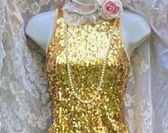 Gold sequin top vintage shell evening cocktail  party dance small  from vintage opulence on Etsy