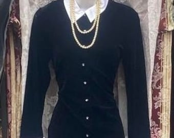 Black velvet dress white collar goth Wednesday small from vintage opulence on Etsy