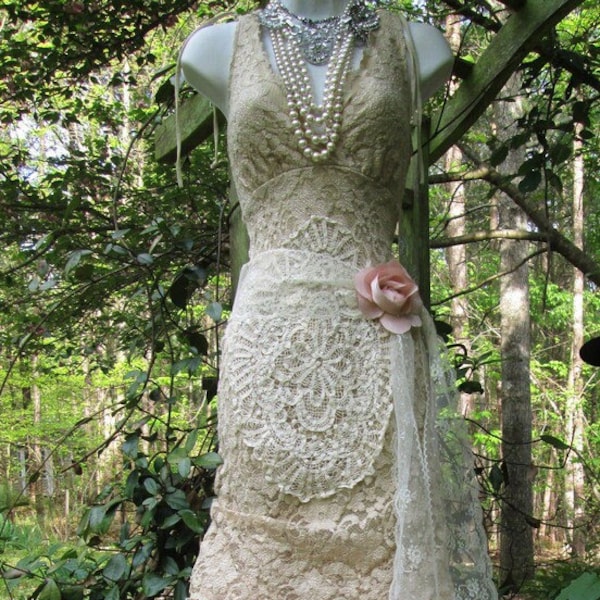 Crochet wedding dress ivory cream  tulle lace custom vintage  by vintage opulence on Etsy