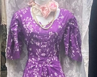 Purple  midi  dress Floral cotton   vintage small from vintage opulence on Etsy