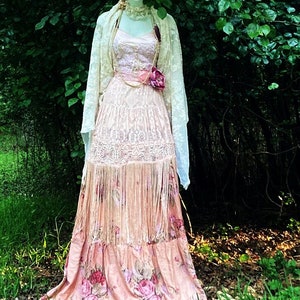 Lace Fringe Dress Wedding Victoriana Floral Pink Ivory - Etsy